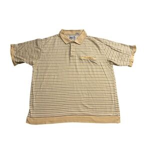 Sun Casuals Polo Shirt Mens XL Yellow Striped Excellent Short Sleeve Pocket‎ Top